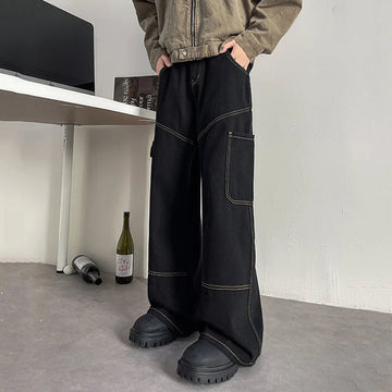 AIDASE  -  Summer New Men Jeans Loose Wide Leg Floor-Length Male Denim Pants Niche Design Style Highlighted Lines Trousers 21E6844 aidase-shop